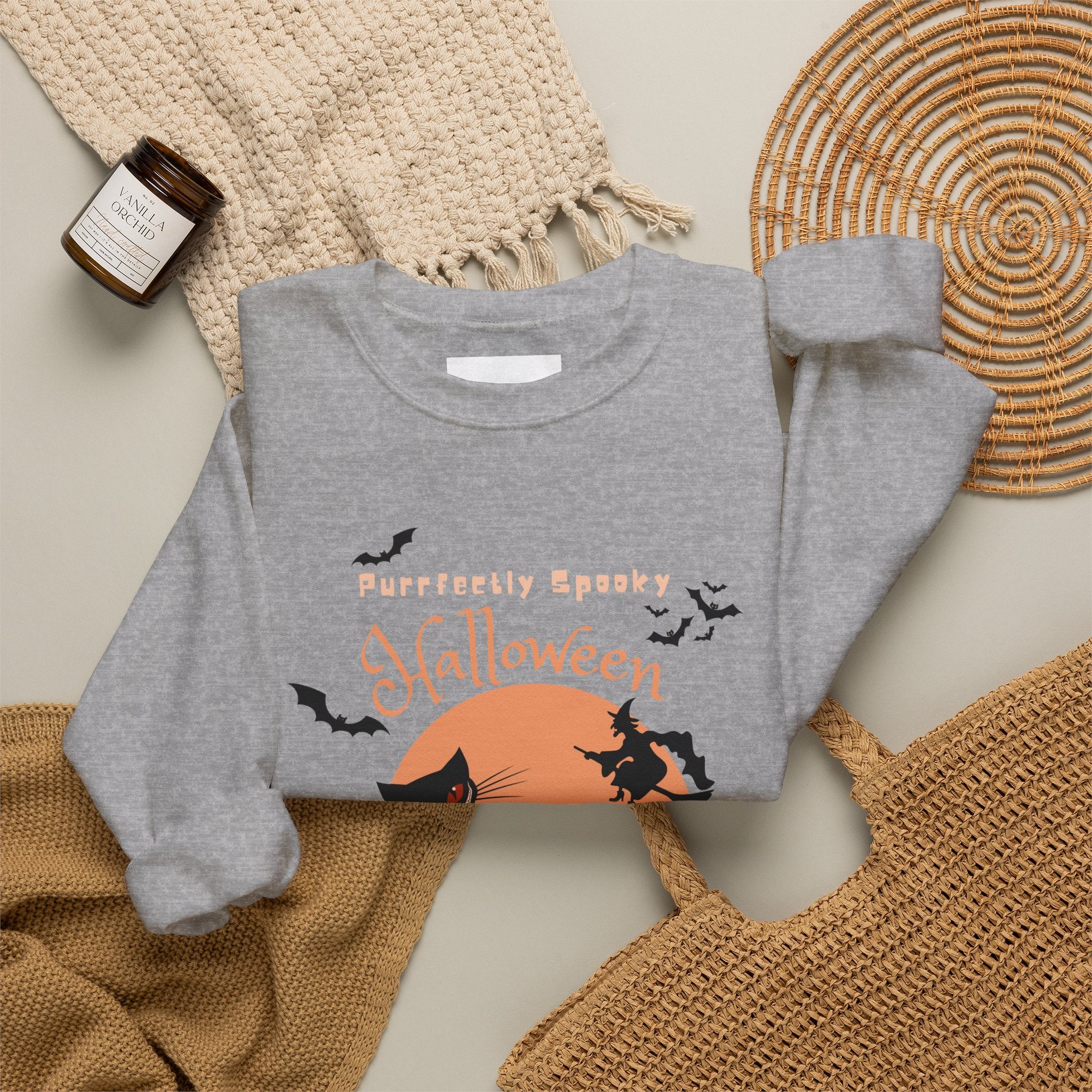 Halloween Sweatshirt for Women | Black Cat Halloween Crewneck | Spooky Season Fall Pullover | Cozy Autumn Sweater