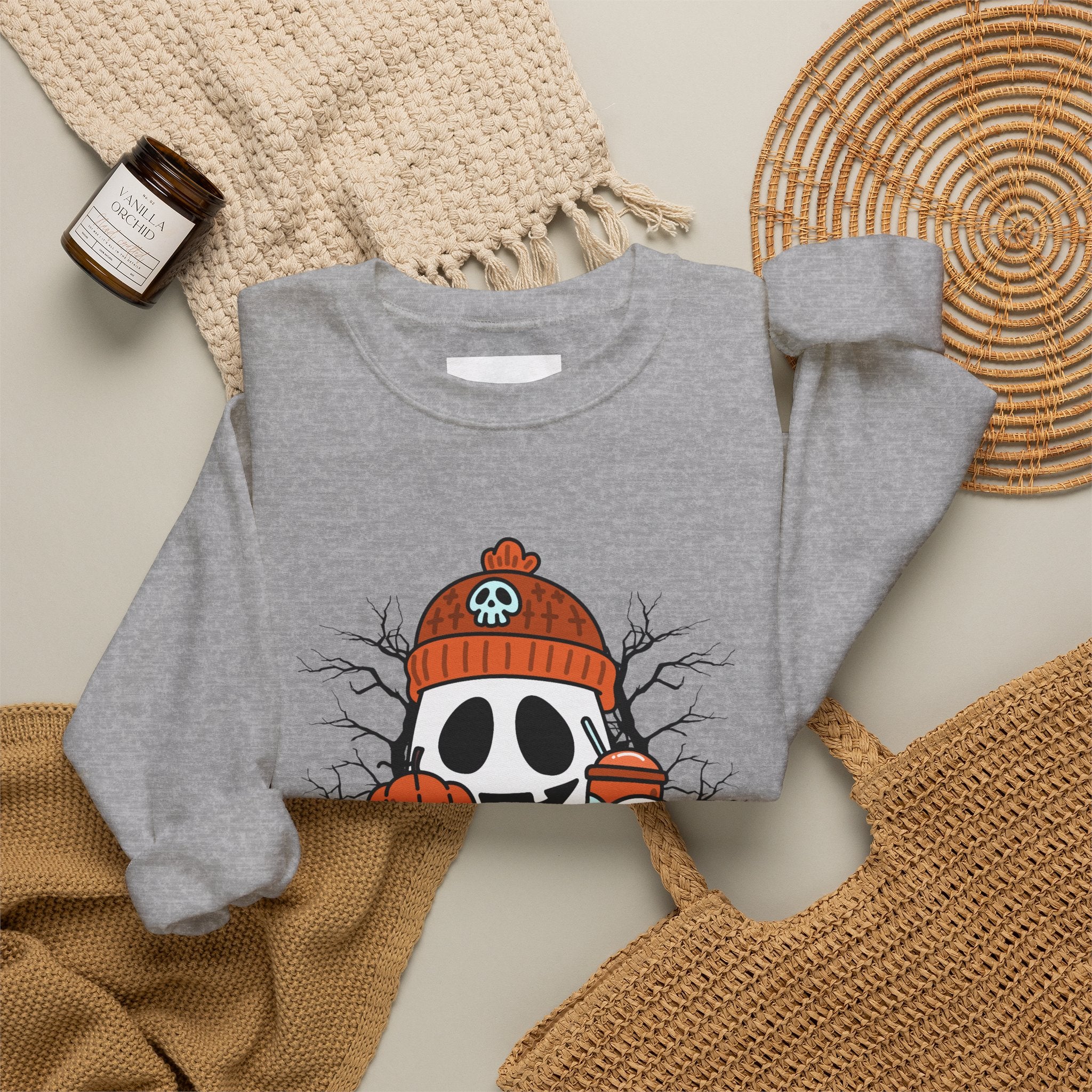 Halloween Ghost Pumpkin Sweatshirt for Women & Unisex | Cozy Spooky Season Crewneck