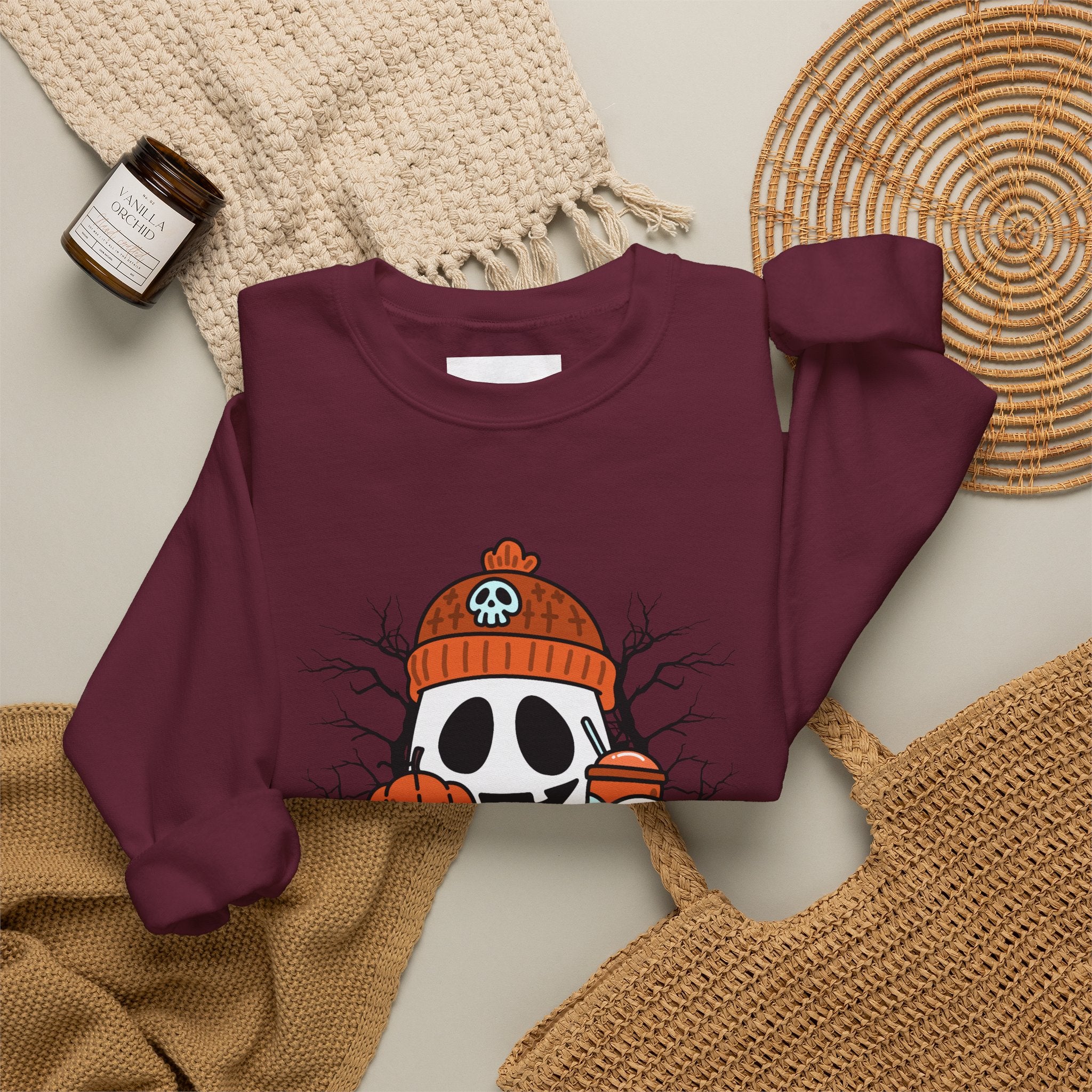 Halloween Ghost Pumpkin Sweatshirt for Women & Unisex | Cozy Spooky Season Crewneck