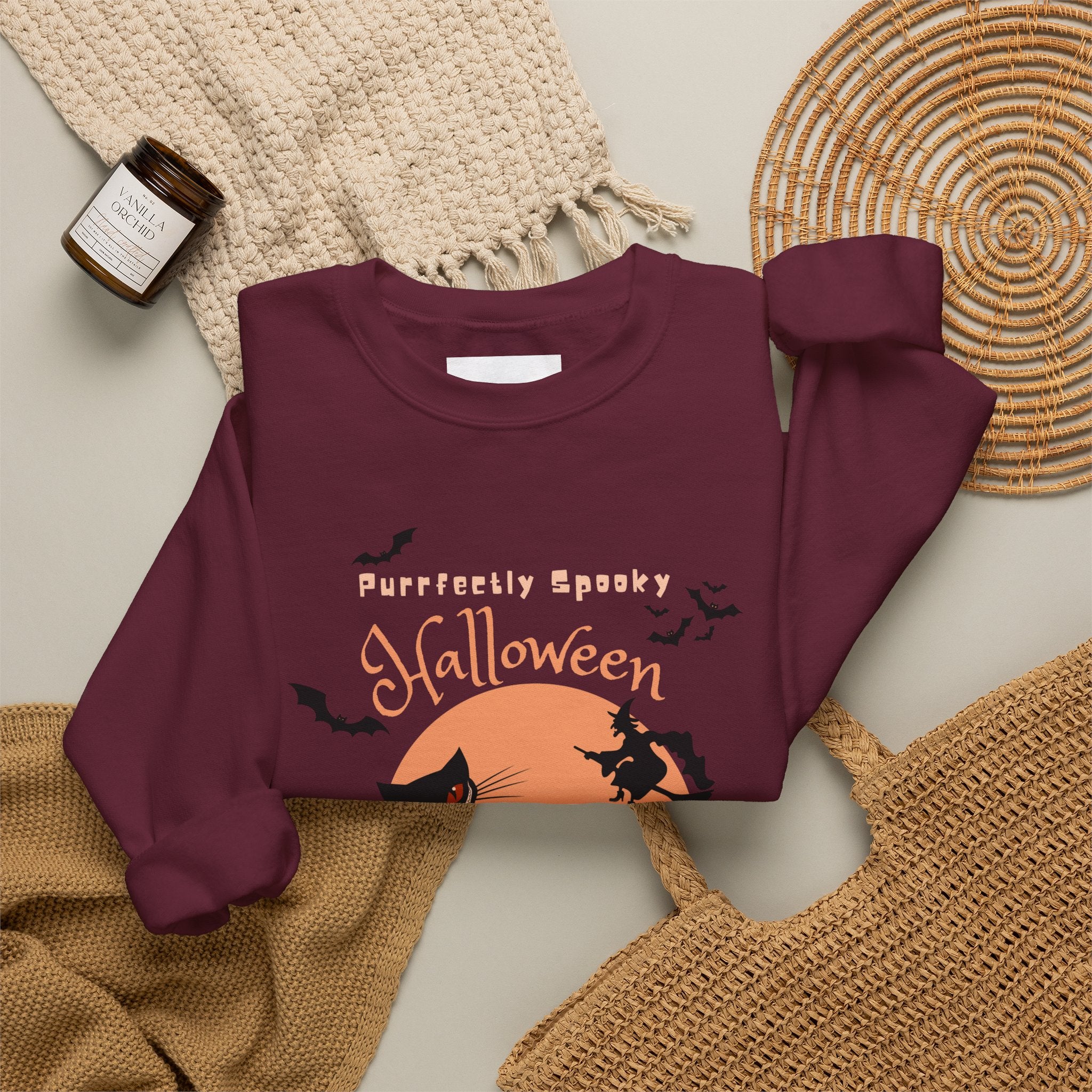 Halloween Sweatshirt for Women | Black Cat Halloween Crewneck | Spooky Season Fall Pullover | Cozy Autumn Sweater