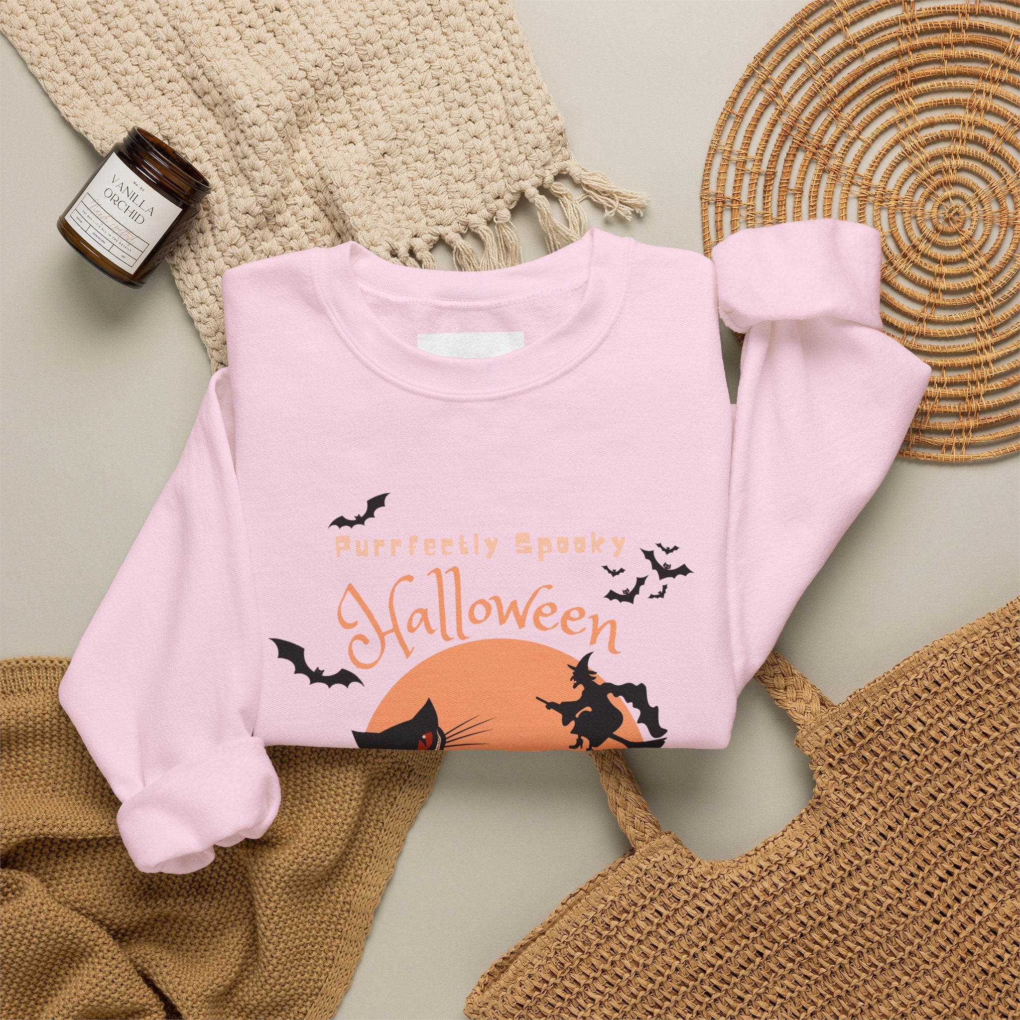 Halloween Sweatshirt for Women | Black Cat Halloween Crewneck | Spooky Season Fall Pullover | Cozy Autumn Sweater