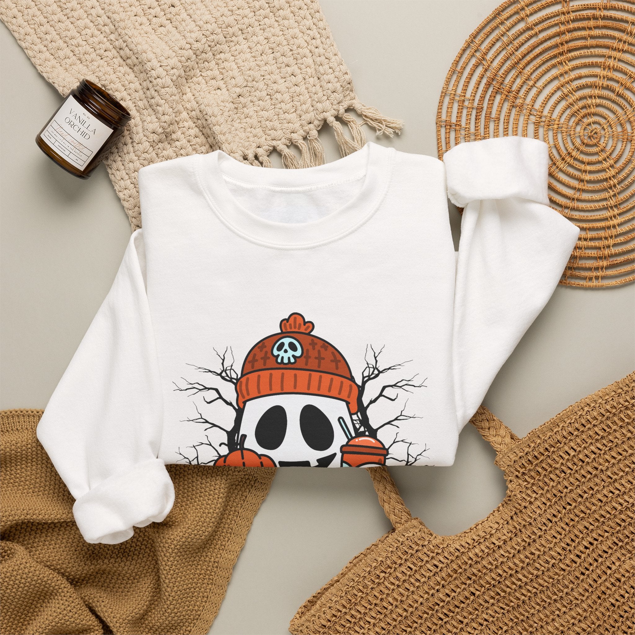 Halloween Ghost Pumpkin Sweatshirt for Women & Unisex | Cozy Spooky Season Crewneck