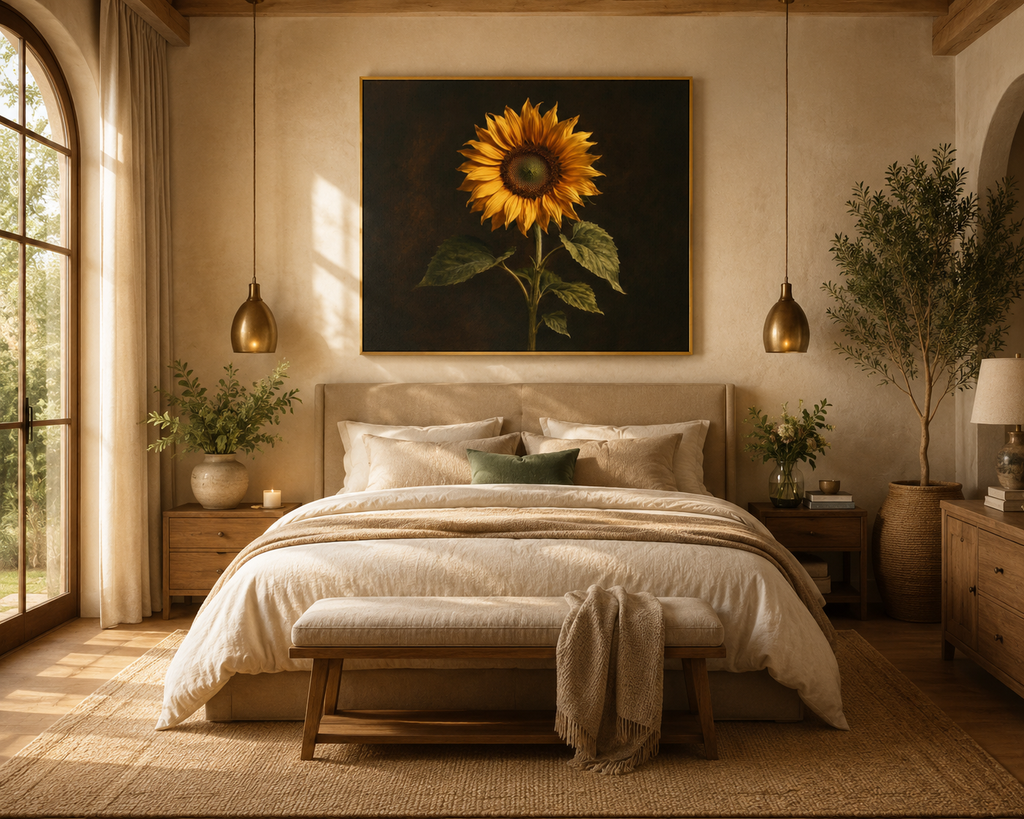 Sunflower Canvas Wall Art — Matte Stretched Print | Rustic Botanical Home Decor | Farmhouse Kitchen & Living Room Art