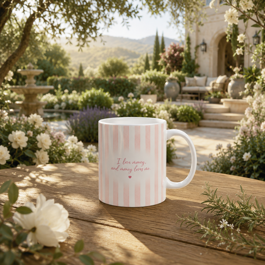 Money Manifestation Mug | Affirmation Coffee Mug for Women | Pink Ceramic Mug | Christmas Gift for Her