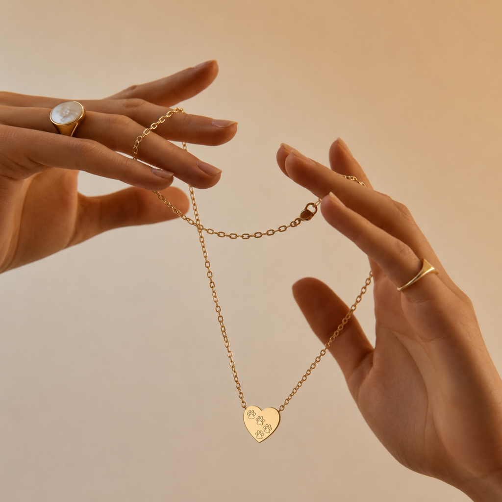 18K Rose Gold PVD Paw Print Heart Pendant – Dog Memorial | Gift for Dog Lover