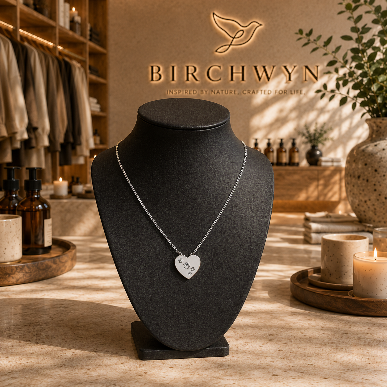 18K Rose Gold PVD Paw Print Heart Pendant – Dog Memorial | Gift for Dog Lover
