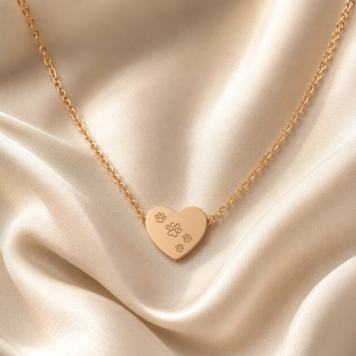 18K Rose Gold PVD Paw Print Heart Pendant – Dog Memorial | Gift for Dog Lover