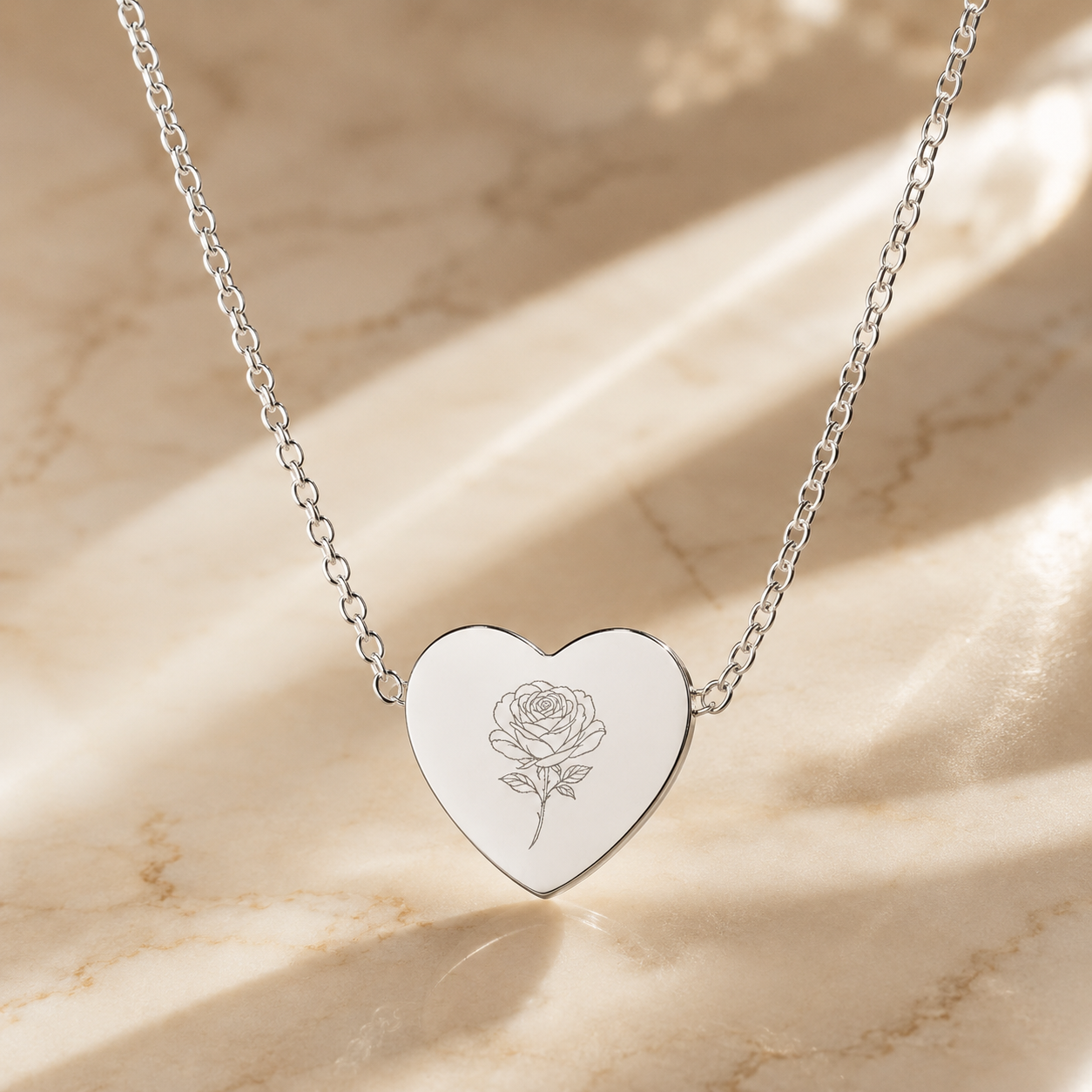 18K Rose Gold PVD Rose Engraved Heart Necklace for Women | Gift for Her