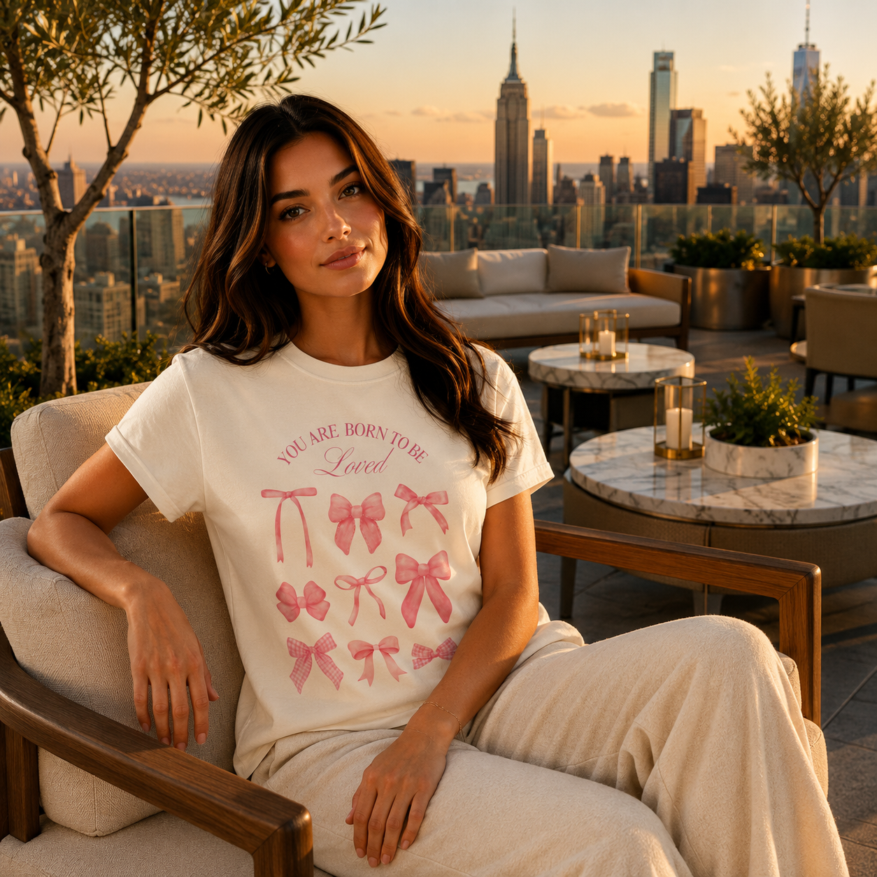 You Are Born to Be Loved Bow T-Shirt | Pink Ribbon Bow Graphic Tee | Feminine Vintage Cottagecore Gift