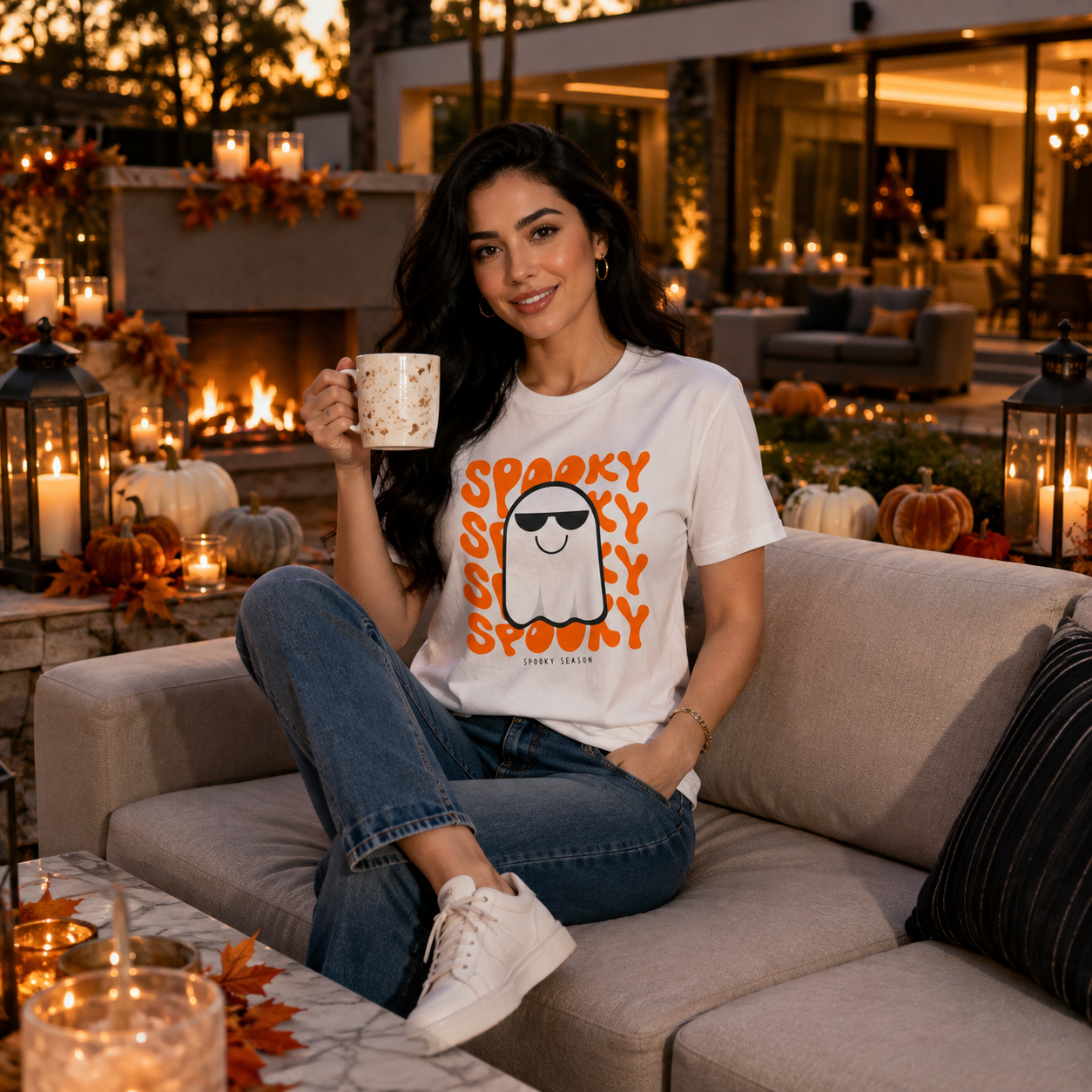 Spooky Sunglasses Ghost Tee | Spooky Season T-Shirt for Women | Cute Ghost Halloween Tee