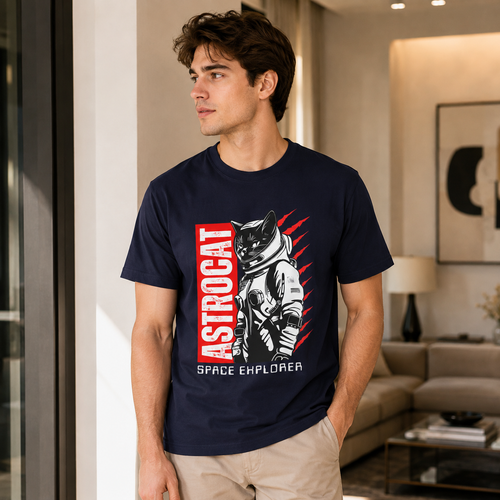 Astrocat Space Explorer Unisex T-Shirt | Astronaut Cat Graphic Tee | Vintage Heavyweight Cotton T-Shirt