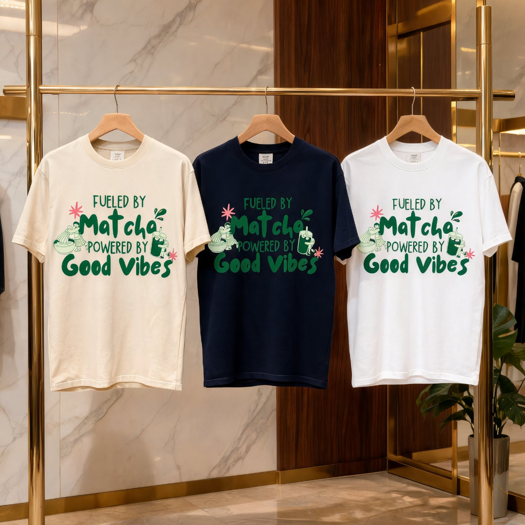 Fueled by Matcha, Powered by Good Vibes™ | Women's Matcha Graphic T-Shirt | Women Graphic Tee