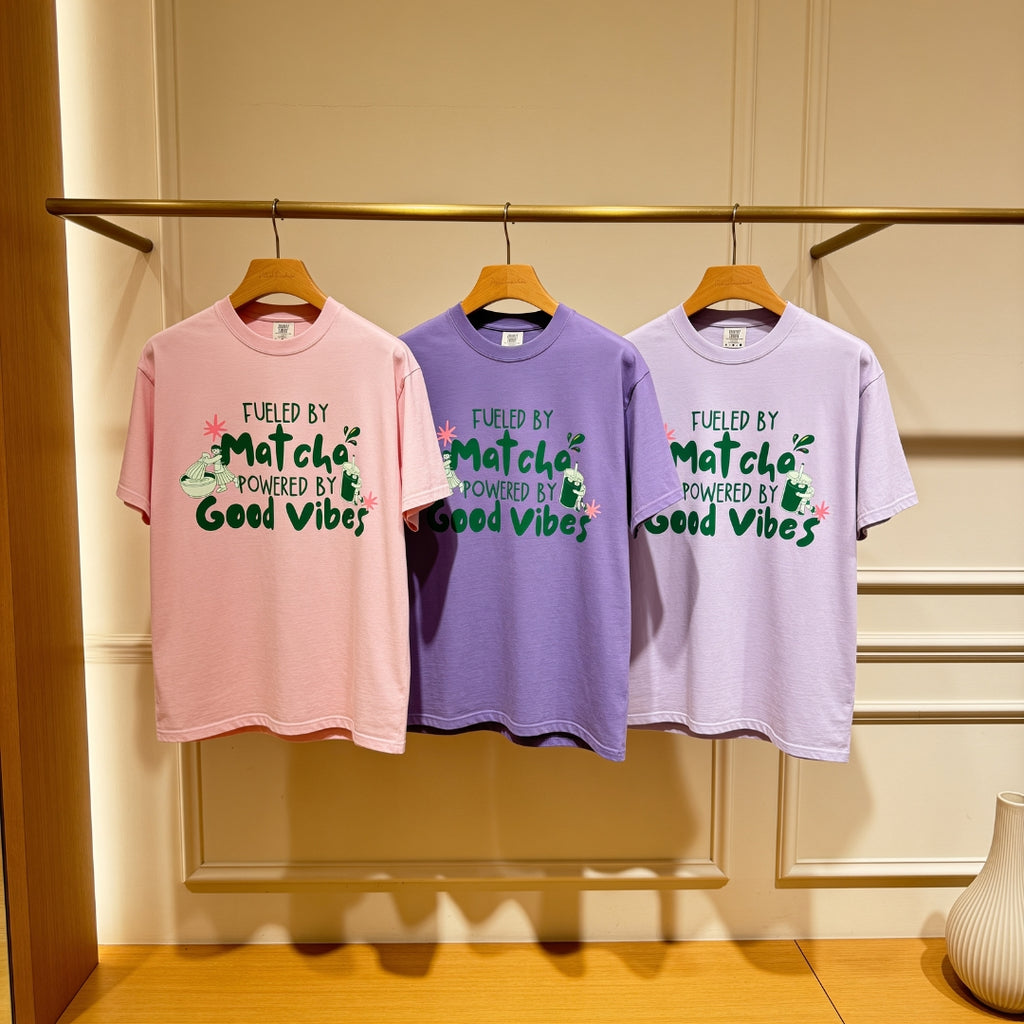 Fueled by Matcha, Powered by Good Vibes™ | Women's Matcha Graphic T-Shirt | Women Graphic Tee