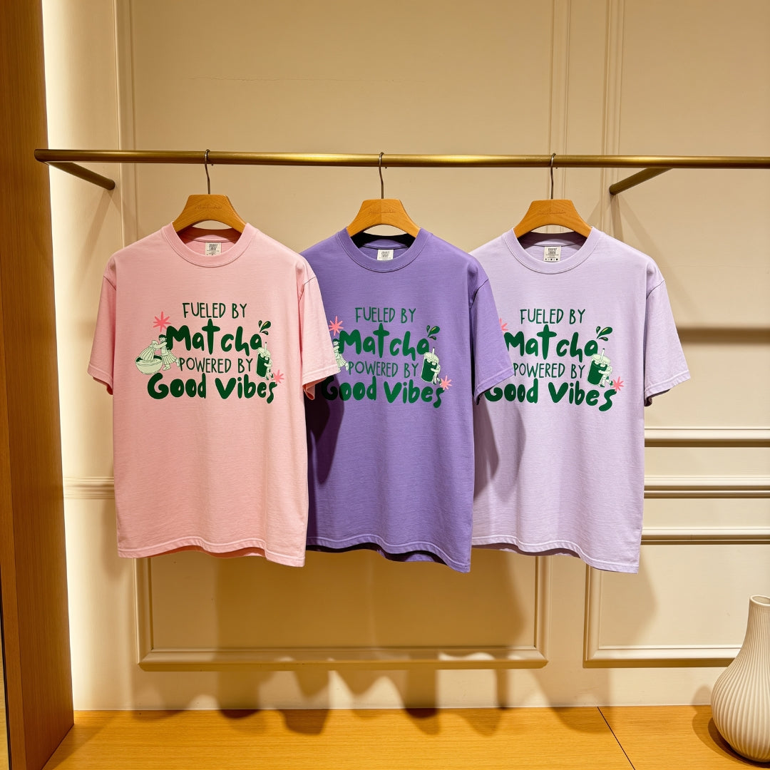 Fueled by Matcha, Powered by Good Vibes™ | Women's Matcha Graphic T-Shirt | Women Graphic Tee