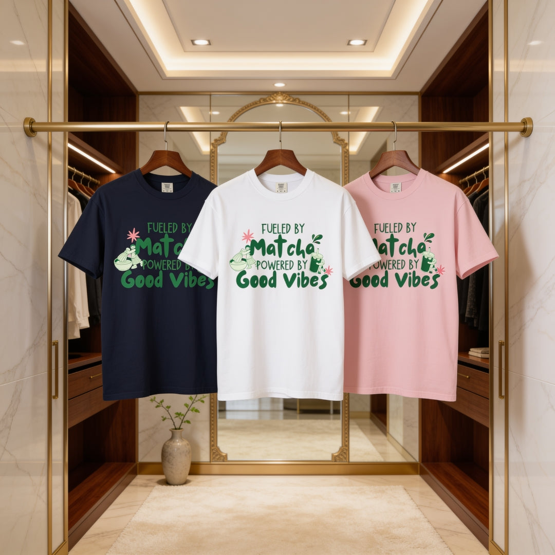 Fueled by Matcha, Powered by Good Vibes™ | Women's Matcha Graphic T-Shirt | Women Graphic Tee