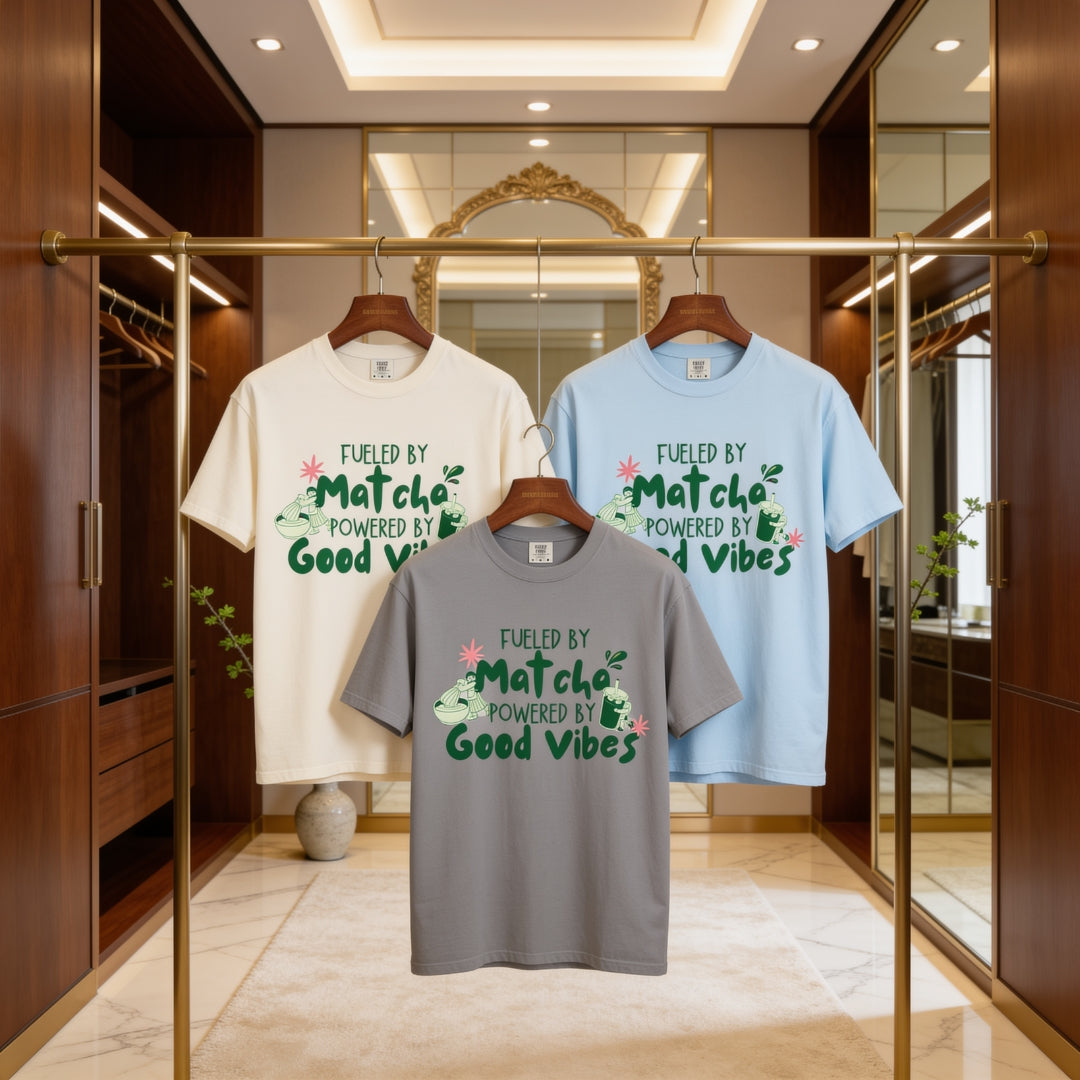 Fueled by Matcha, Powered by Good Vibes™ | Women's Matcha Graphic T-Shirt | Women Graphic Tee