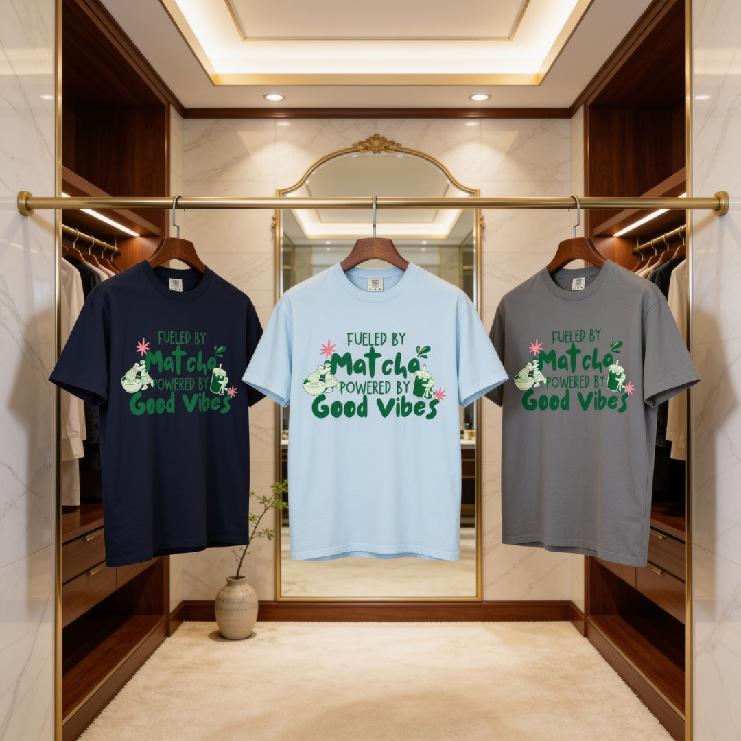 Fueled by Matcha, Powered by Good Vibes™ | Women's Matcha Graphic T-Shirt | Women Graphic Tee