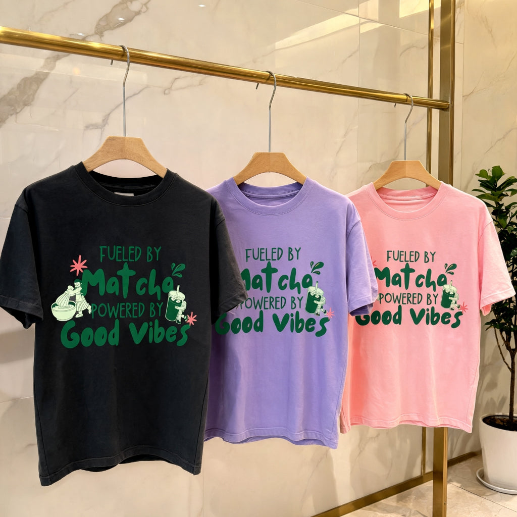 Fueled by Matcha, Powered by Good Vibes™ | Women's Matcha Graphic T-Shirt | Women Graphic Tee