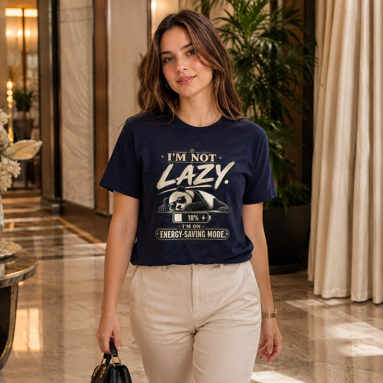I’m Not Lazy I’m on Energy-Saving Mode T-Shirt | Unisex Funny Panda Tee