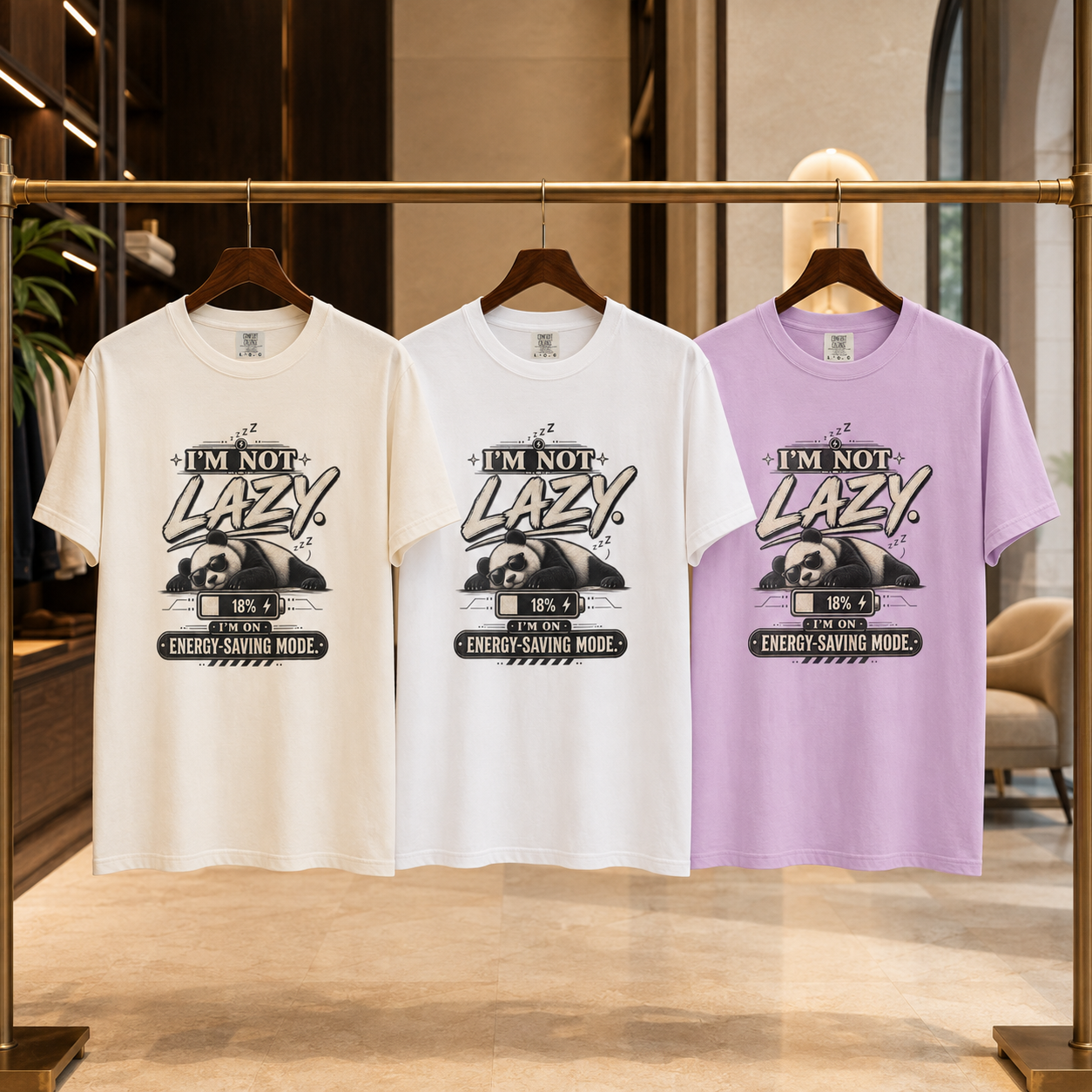 I’m Not Lazy I’m on Energy-Saving Mode T-Shirt | Unisex Funny Panda Tee