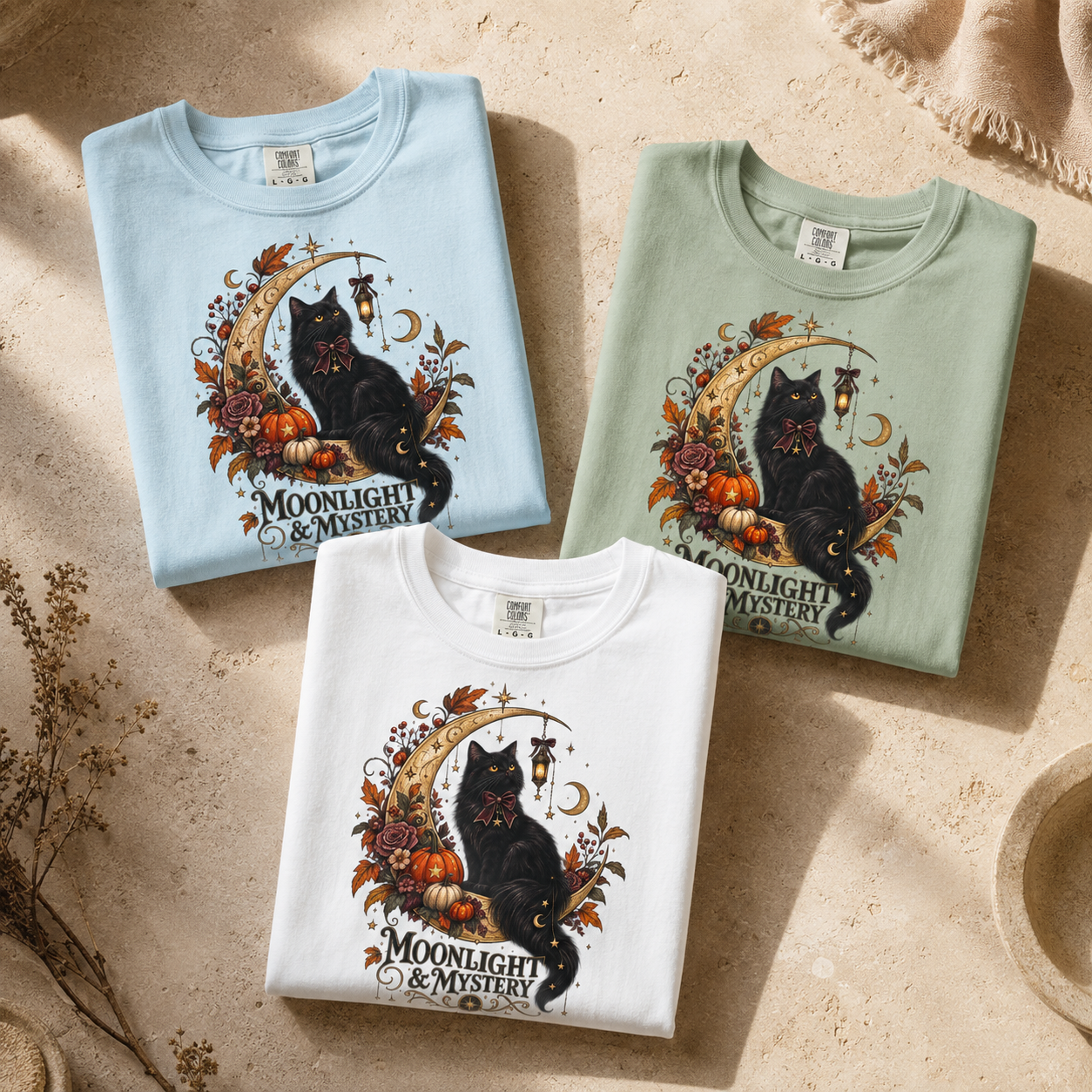 Halloween Black Cat T-Shirt for Women | Moonlight & Mystery Gothic Halloween Tee