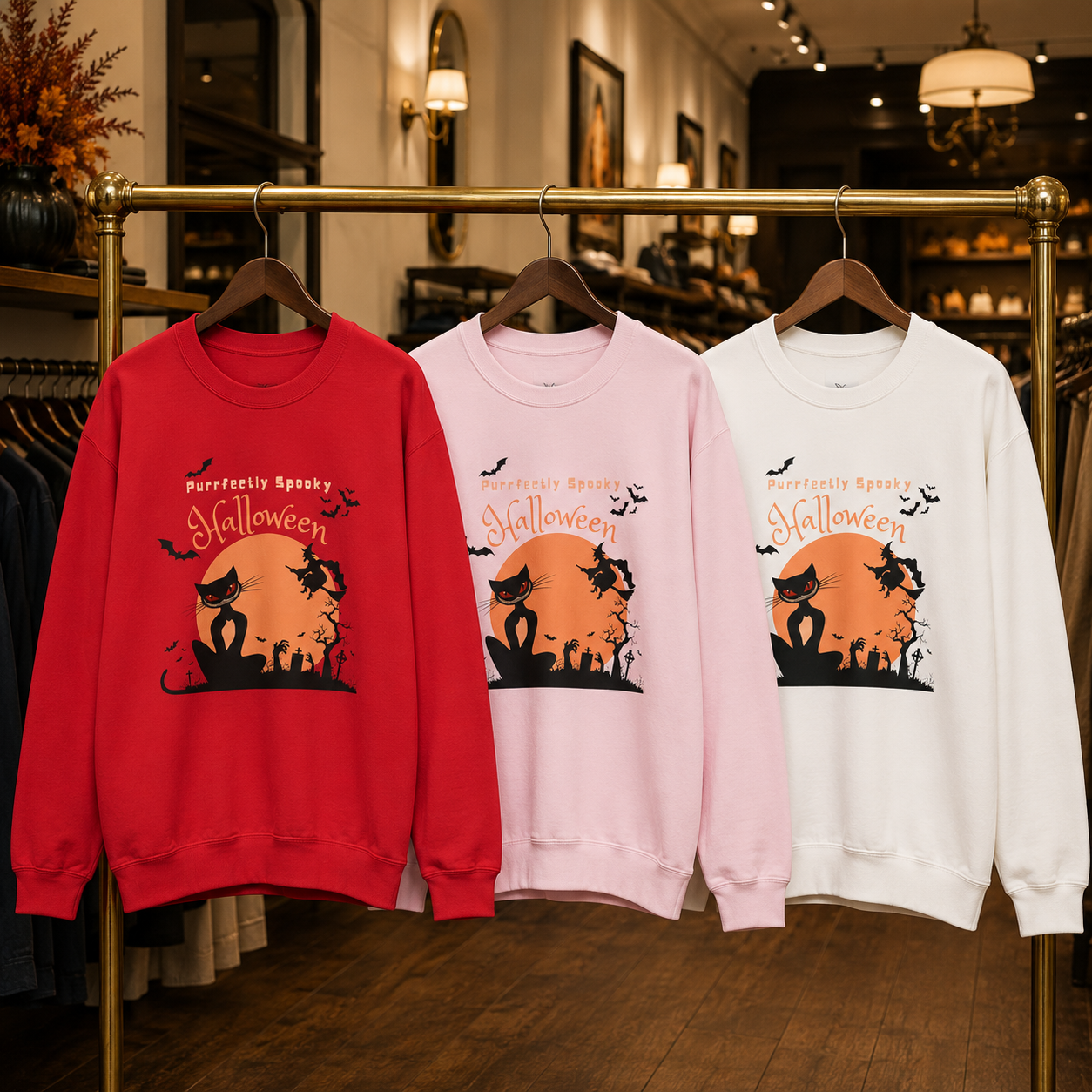Halloween Sweatshirt for Women | Black Cat Halloween Crewneck | Spooky Season Fall Pullover | Cozy Autumn Sweater