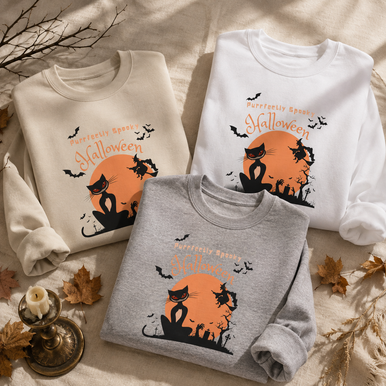 Halloween Sweatshirt for Women | Black Cat Halloween Crewneck | Spooky Season Fall Pullover | Cozy Autumn Sweater