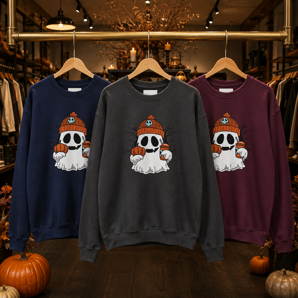 Halloween Ghost Pumpkin Sweatshirt for Women & Unisex | Cozy Spooky Season Crewneck