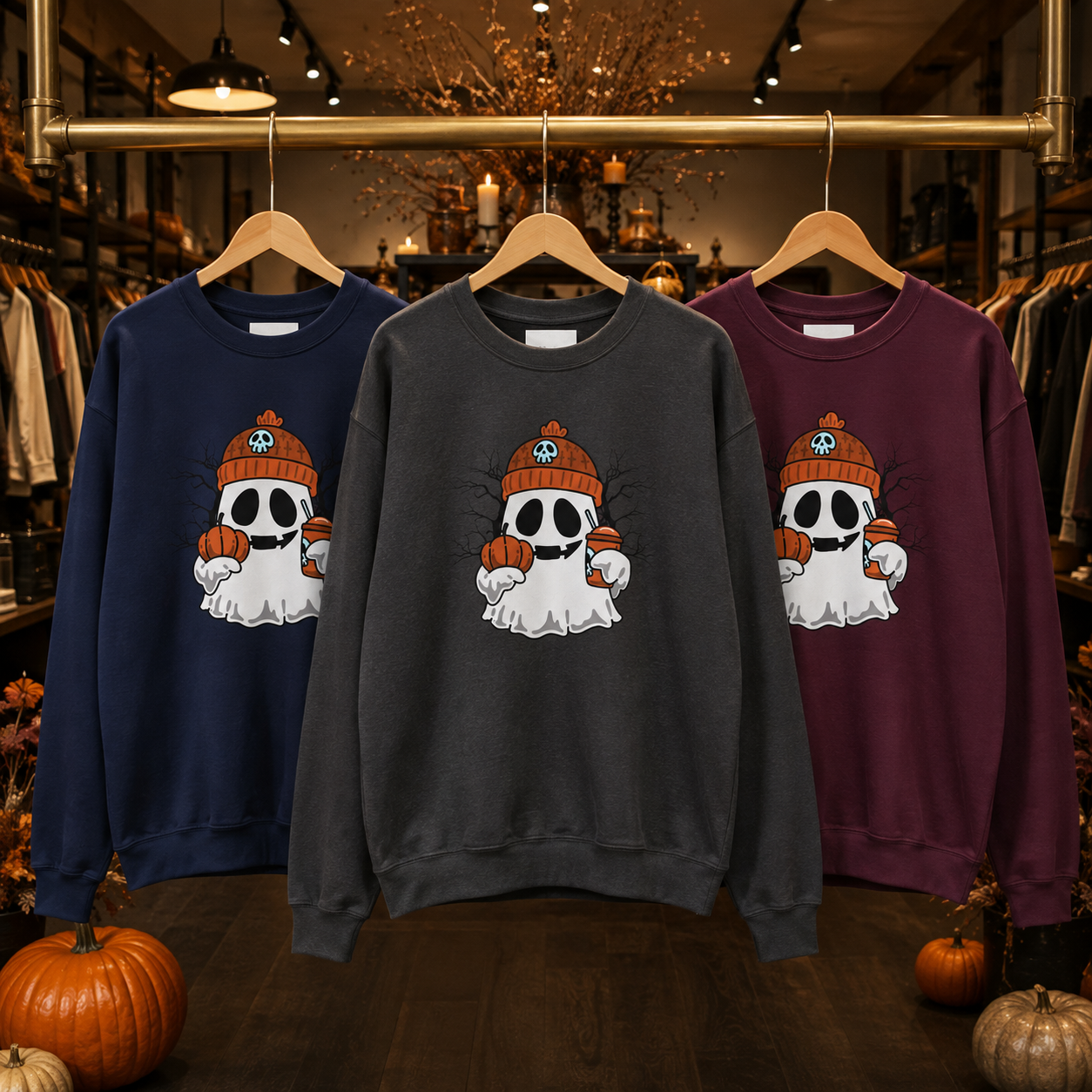 Halloween Ghost Pumpkin Sweatshirt for Women & Unisex | Cozy Spooky Season Crewneck