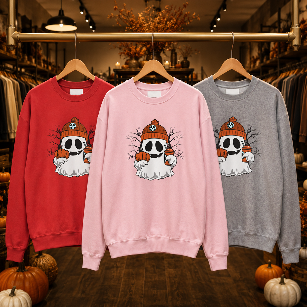 Halloween Ghost Pumpkin Sweatshirt for Women & Unisex | Cozy Spooky Season Crewneck