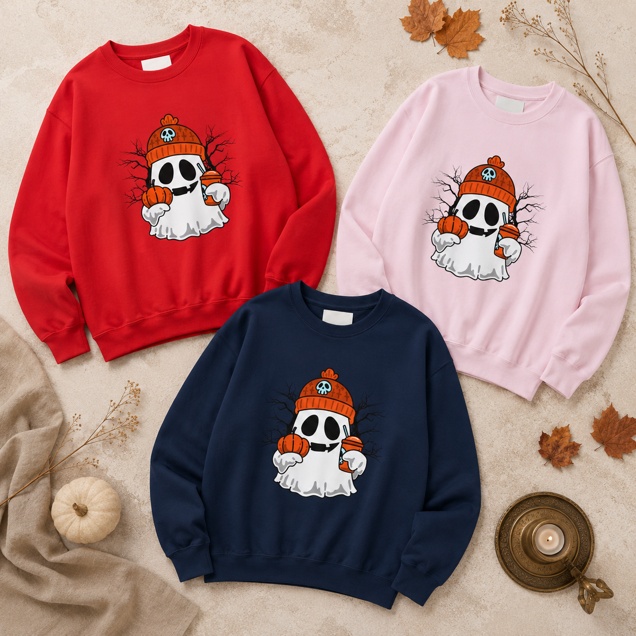 Halloween Ghost Pumpkin Sweatshirt for Women & Unisex | Cozy Spooky Season Crewneck