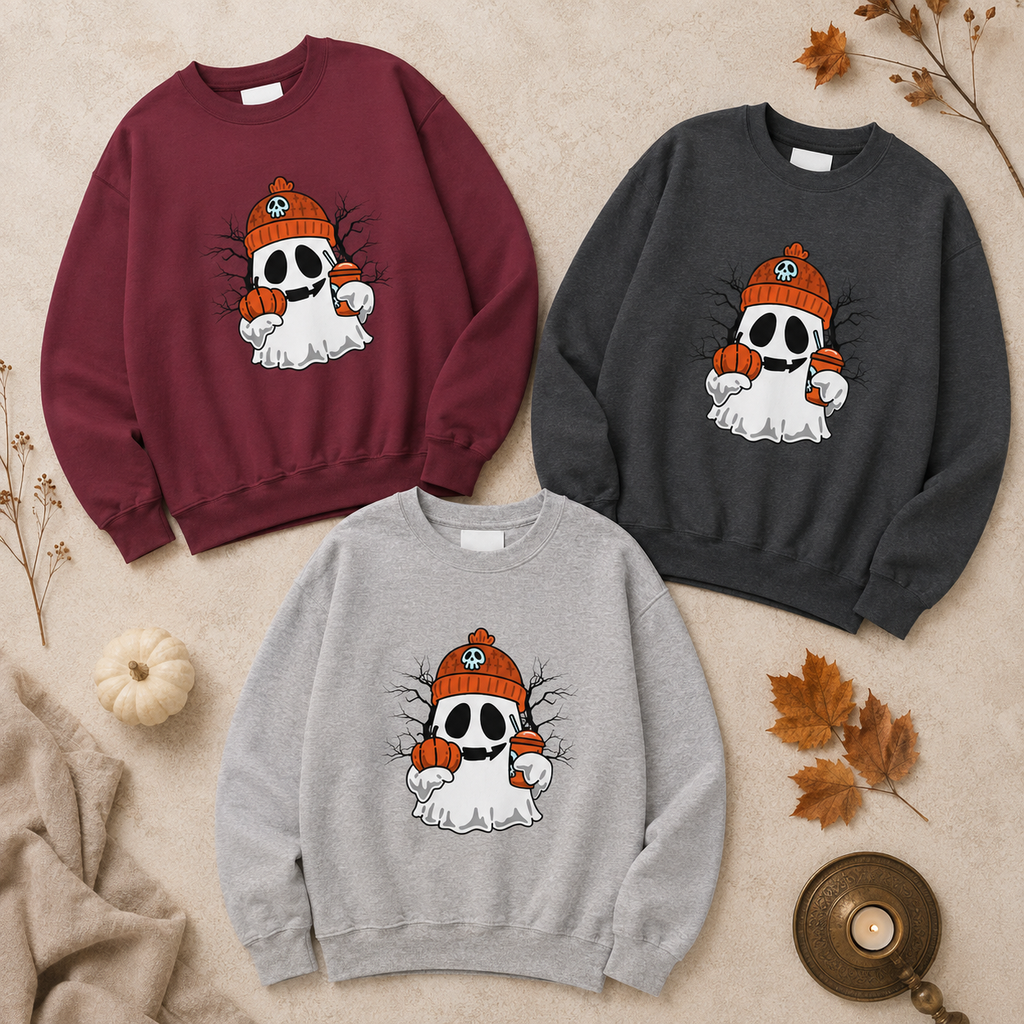 Halloween Ghost Pumpkin Sweatshirt for Women & Unisex | Cozy Spooky Season Crewneck
