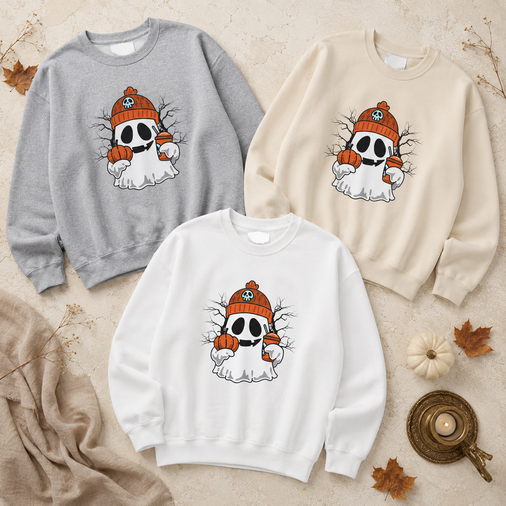 Halloween Ghost Pumpkin Sweatshirt for Women & Unisex | Cozy Spooky Season Crewneck