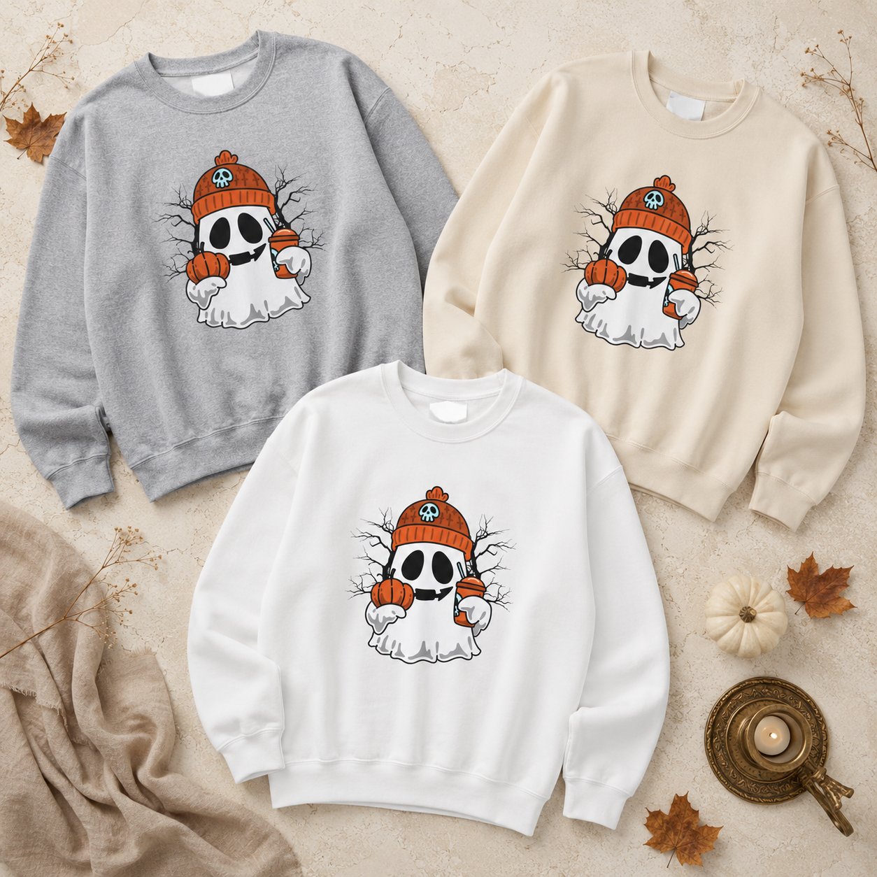 Halloween Ghost Pumpkin Sweatshirt for Women & Unisex | Cozy Spooky Season Crewneck