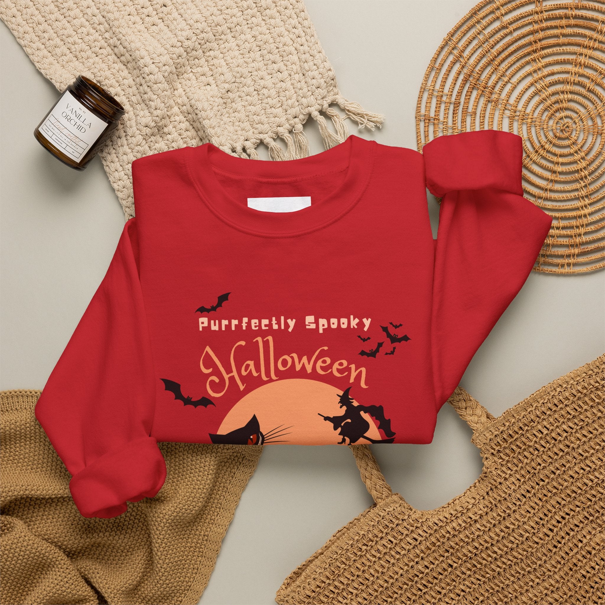 Halloween Sweatshirt for Women | Black Cat Halloween Crewneck | Spooky Season Fall Pullover | Cozy Autumn Sweater