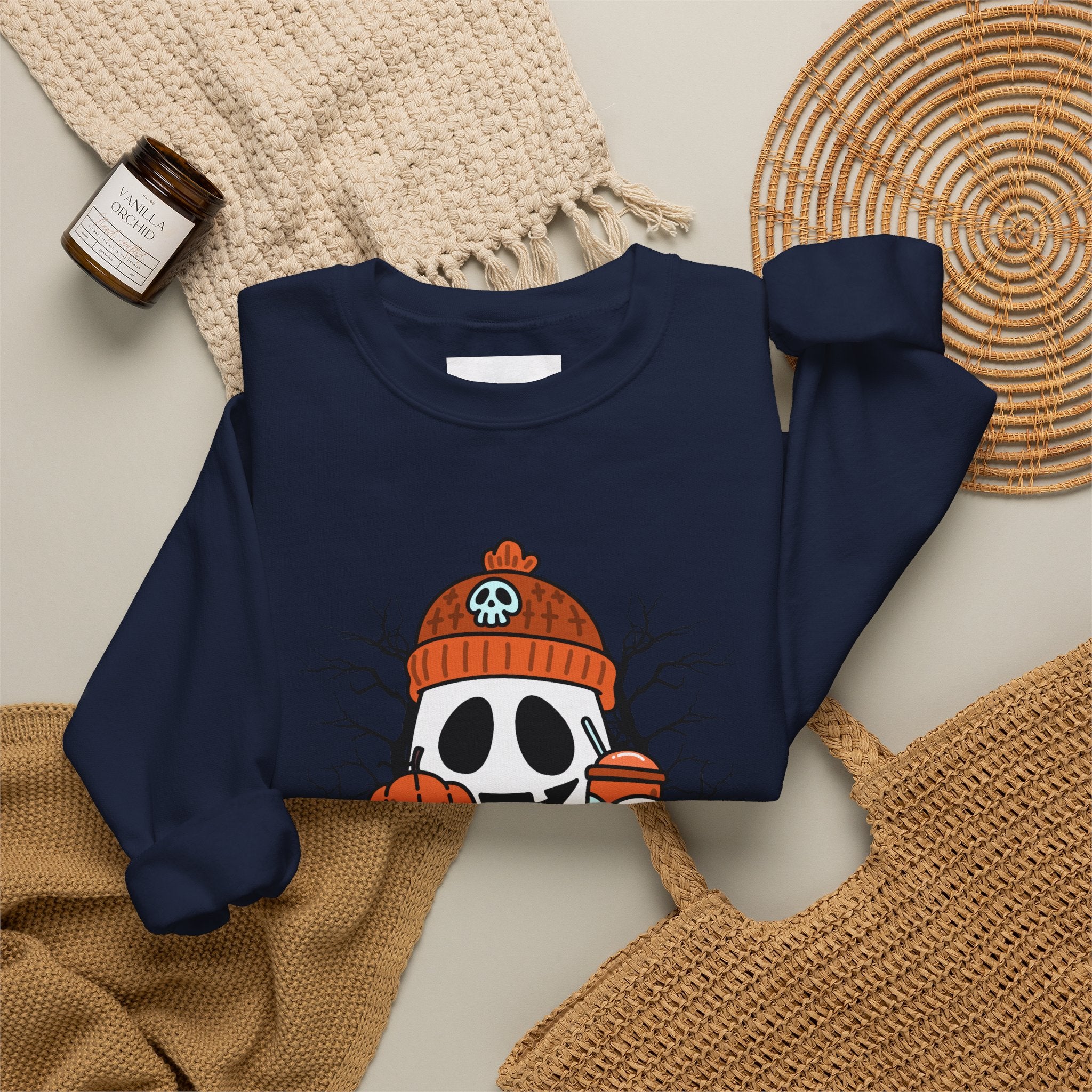 Halloween Ghost Pumpkin Sweatshirt for Women & Unisex | Cozy Spooky Season Crewneck