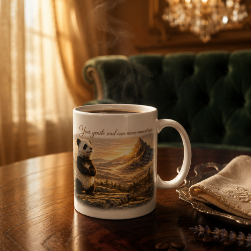 Panda Coffee Mug | "Your Gentle Soul Can Move Mountains" – Motivational Gift for Her & Him