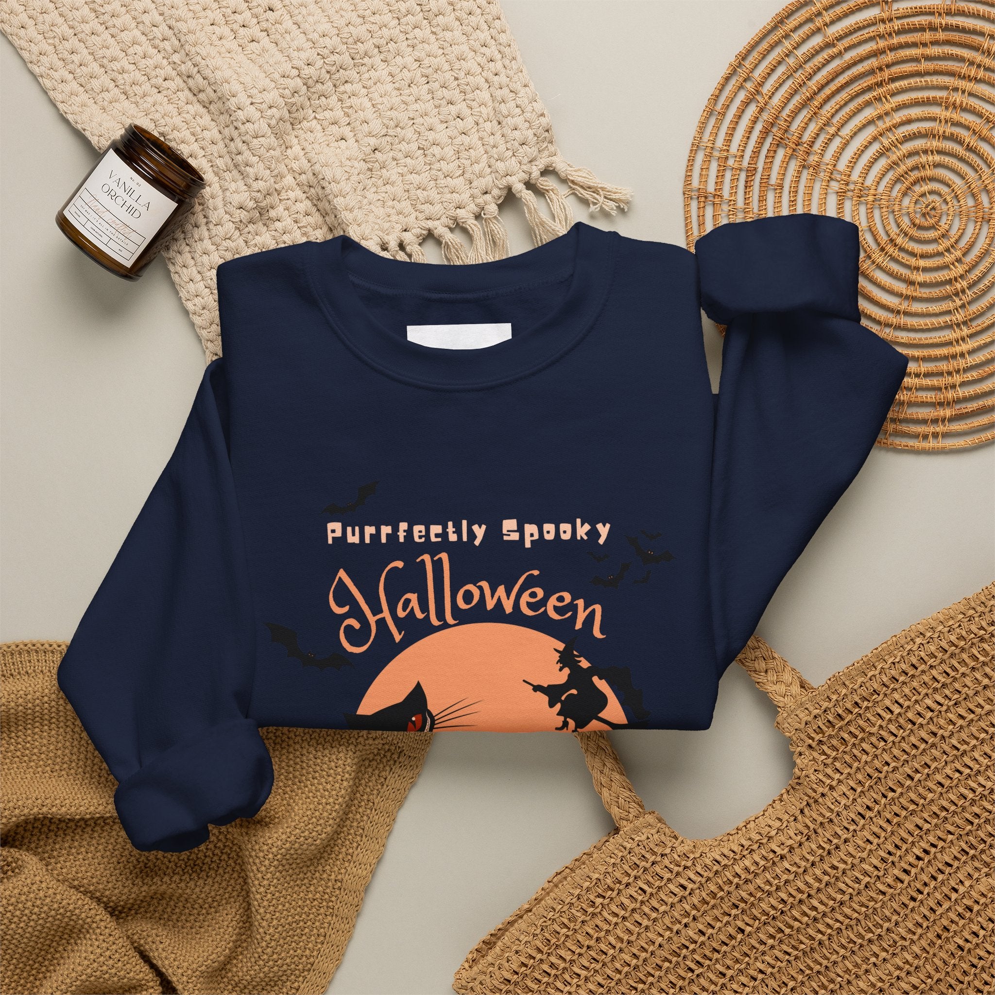 Halloween Sweatshirt for Women | Black Cat Halloween Crewneck | Spooky Season Fall Pullover | Cozy Autumn Sweater