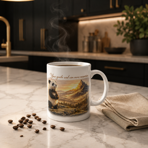 Panda Coffee Mug | "Your Gentle Soul Can Move Mountains" – Motivational Gift for Her & Him