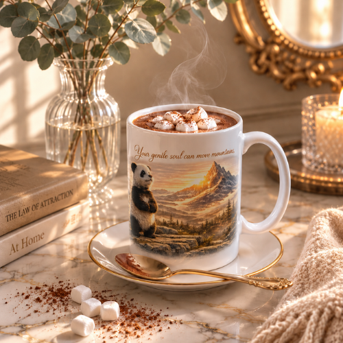 Panda Coffee Mug | "Your Gentle Soul Can Move Mountains" – Motivational Gift for Her & Him