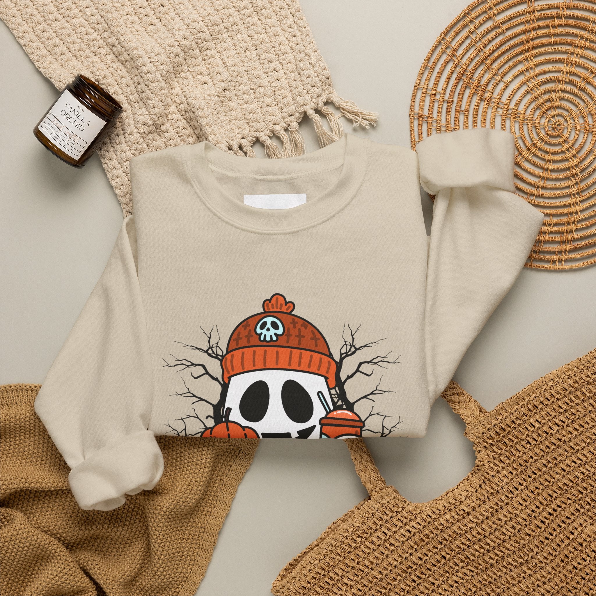 Halloween Ghost Pumpkin Sweatshirt for Women & Unisex | Cozy Spooky Season Crewneck