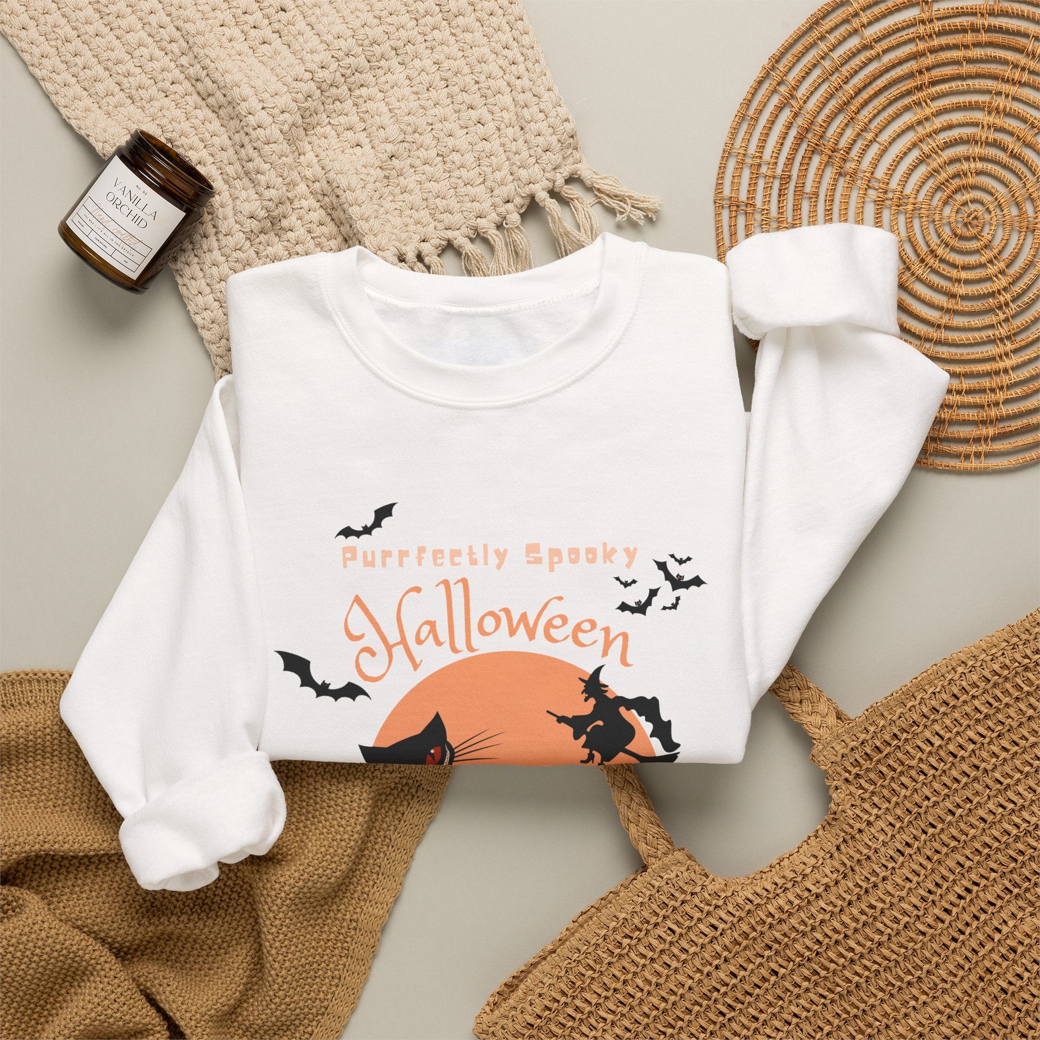 Halloween Sweatshirt for Women | Black Cat Halloween Crewneck | Spooky Season Fall Pullover | Cozy Autumn Sweater