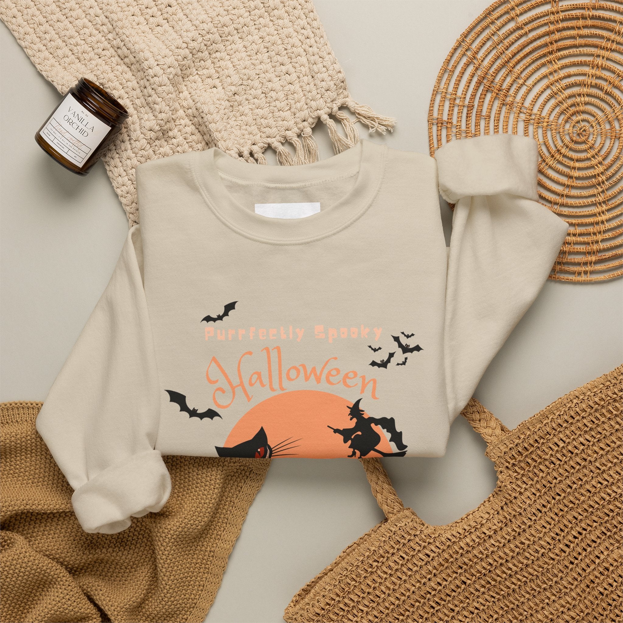 Halloween Sweatshirt for Women | Black Cat Halloween Crewneck | Spooky Season Fall Pullover | Cozy Autumn Sweater