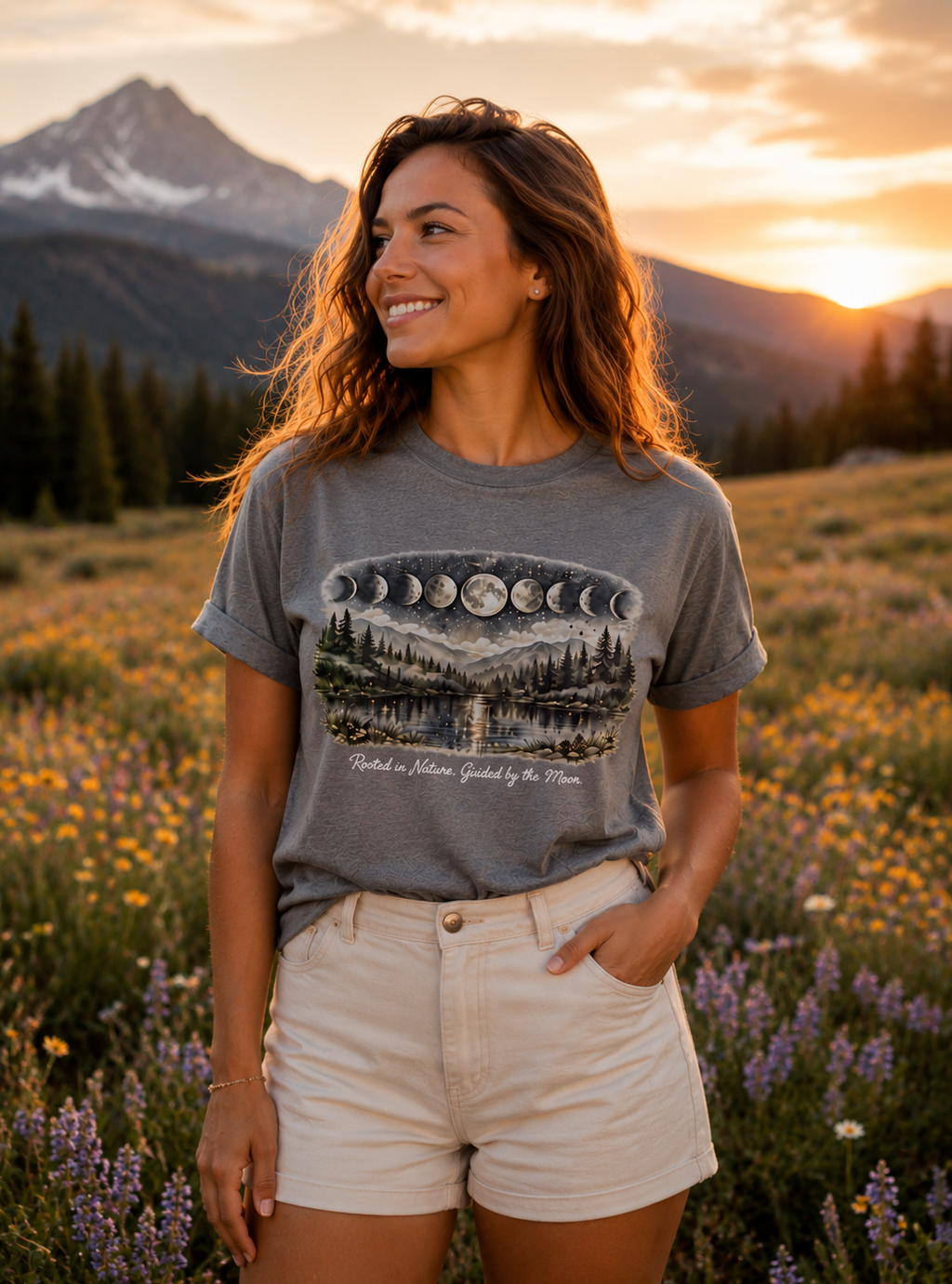 Rooted in Nature Moon Phase Tee | Women's Nature Inspired Graphic T-Shirt, Boho Celestial Forest T-shirt | Hiking & Camping Tee