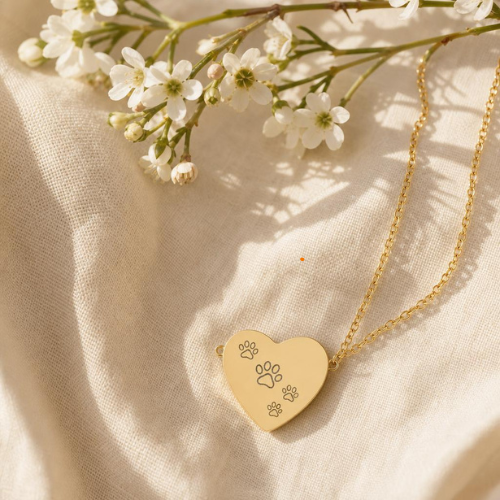 18K Rose Gold PVD Paw Print Heart Pendant – Dog Memorial | Gift for Dog Lover