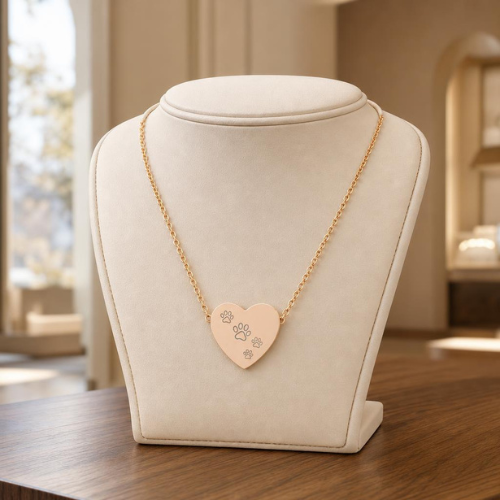 18K Rose Gold PVD Paw Print Heart Pendant – Dog Memorial | Gift for Dog Lover