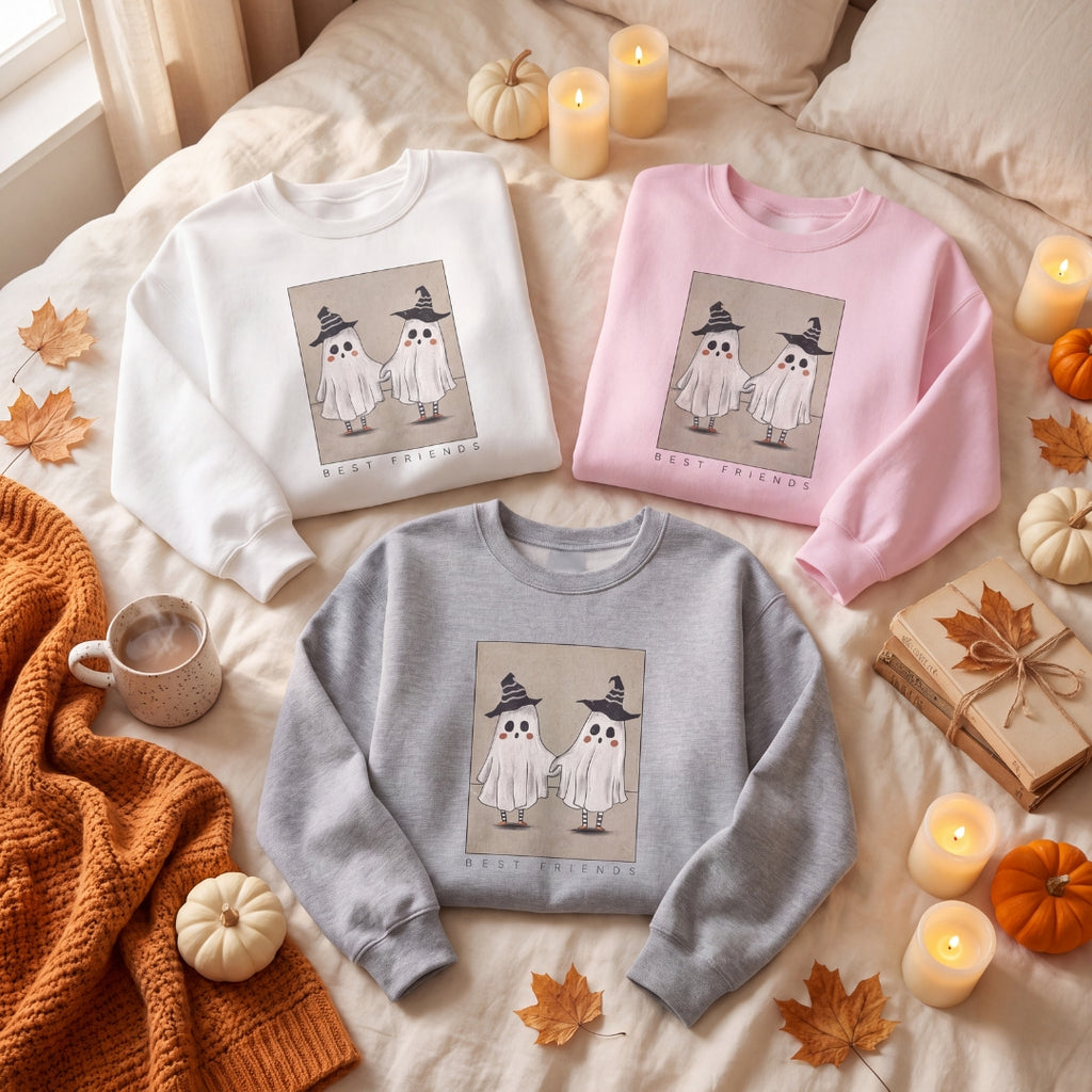 Cute Halloween Ghost Sweatshirt for Women | Cozy Vintage Fall Crewneck | Spooky Halloween Pullover