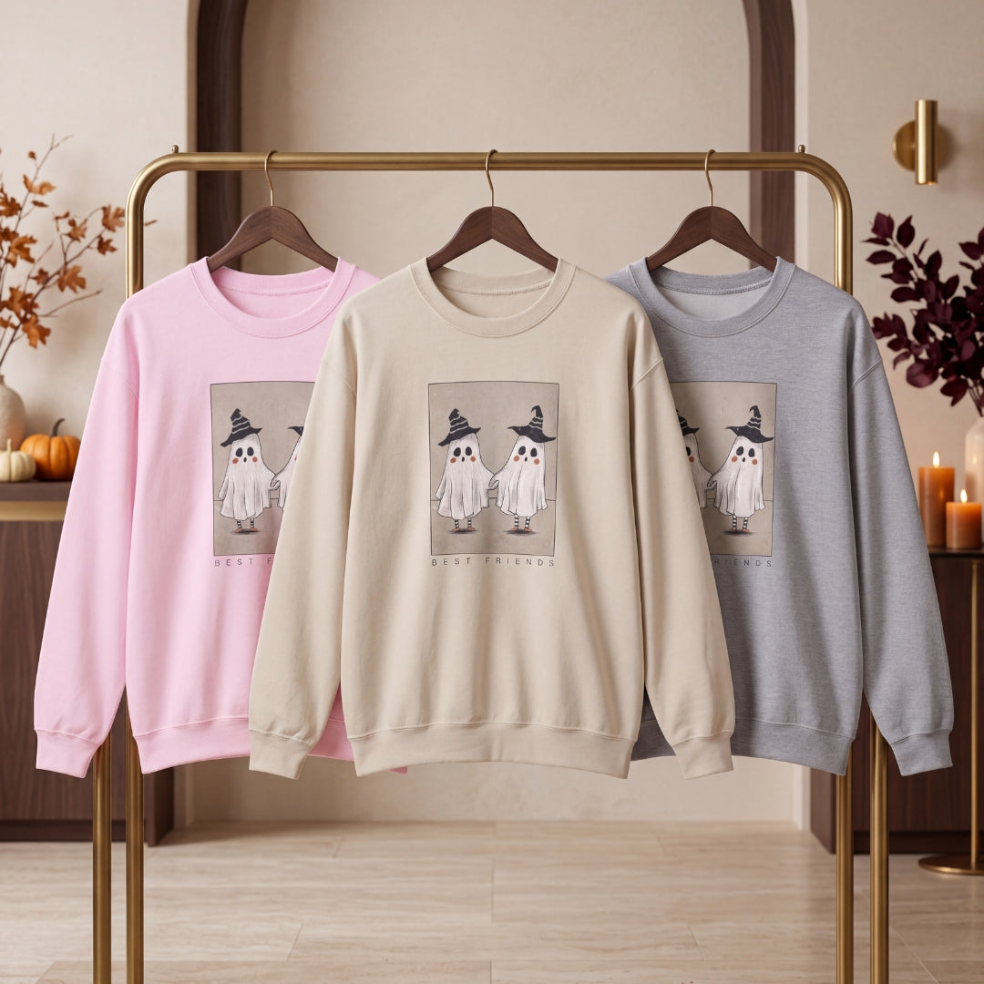 Cute Halloween Ghost Sweatshirt for Women | Cozy Vintage Fall Crewneck | Spooky Halloween Pullover